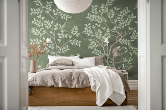 Rebel Walls R19758 Jack Kinsey Monkeys Paradise Sage Green - mural chinoiserie