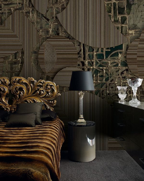 Muance MU14077 Edition 4 - Dusk Bamboo Gold - mural z motywem pasków, kratki i abstrakcyjnych kształtów