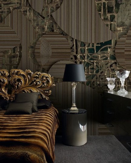 Muance MU14077 Edition 4 - Dusk Bamboo Gold - mural z motywem pasków, kratki i abstrakcyjnych kształtów