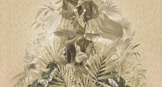 Muance MU14010 Edition 4 - Dusk Nadira - mural z motywem kobiety pośród liści i geometrycznego tła