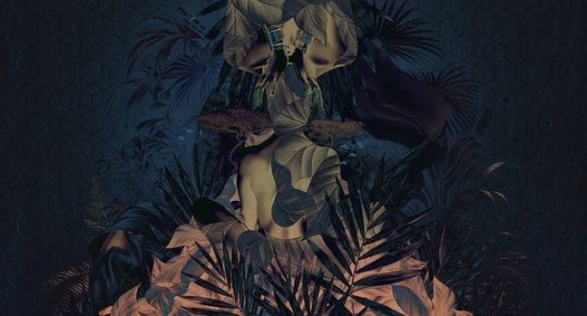 Muance MU14011 Edition 4 - Dusk Nadira - mural z motywem kobiety pośród liści i geometrycznego tła