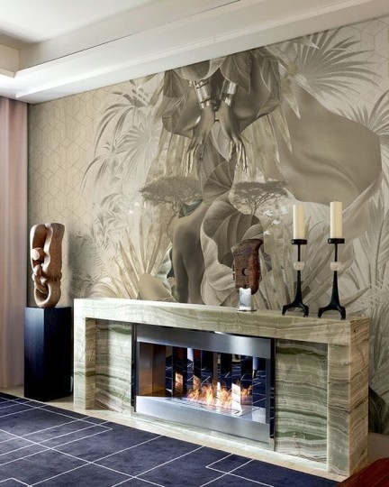 Muance MU14012 Edition 4 - Dusk Nadira - mural z motywem kobiety pośród liści i geometrycznego tła