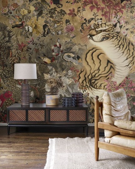 Muance MU14082 Edition 4 - Dusk Eye of the tiger - mural z motywem abstrakcyjnego lasu i dzikich zwierząt