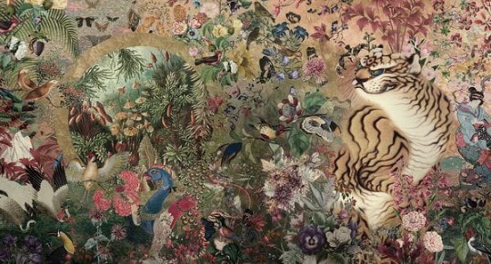 Muance MU14083 Edition 4 - Dusk Eye of the tiger - mural z motywem abstrakcyjnego lasu i dzikich zwierząt