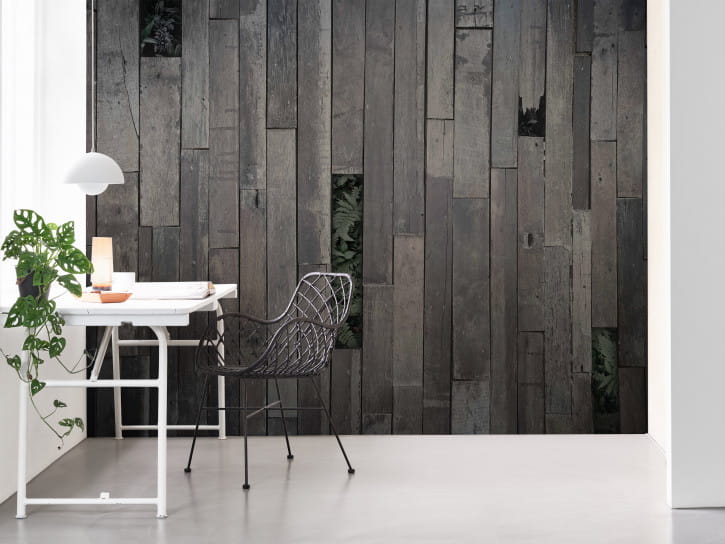 BN 200406 BN Studio Wooden Wall - mural z motywem desek i liści