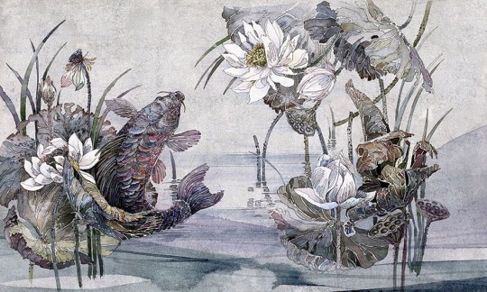 Wonderwall 35 0610 03 Satori - mural z motywem ryby, wody i kwiatów