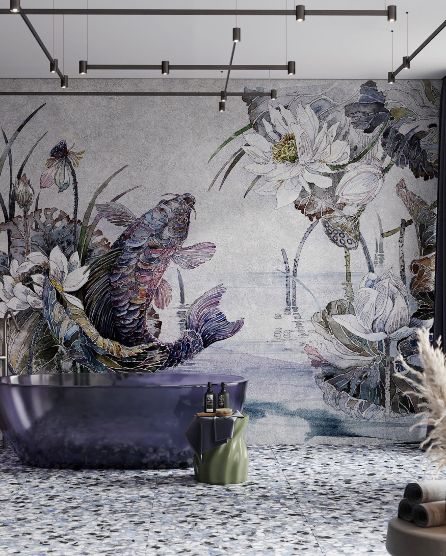 Wonderwall 35 0610 03 Satori - mural z motywem ryby, wody i kwiatów