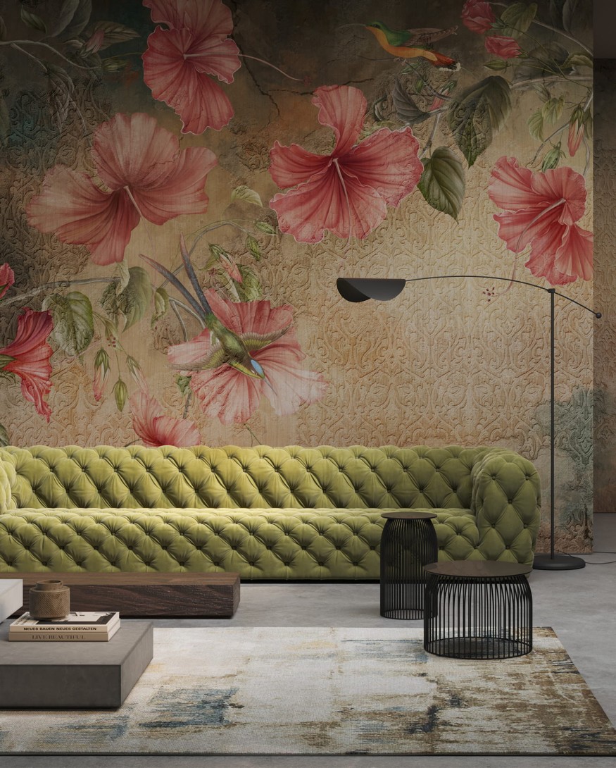 Wonderwall 35 0733 13 Ebbi - mural z motywem kwiatów i ptaków