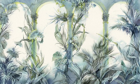 Wonderwall 35 0556 08 Marmari - mural z motywem tropikalnych liści i kolumn