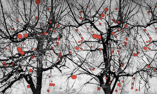 Wonderwall 35 0553 05 Vibrant - mural z motywem tajemniczych drzew z owocami