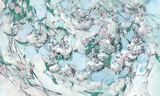 Wonderwall 35 0729 08 Pure - mural z motywem drzew z kwiatami