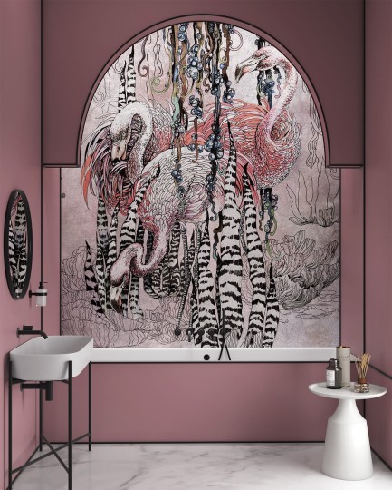 Wonderwall 35 0616 05 Tigaki - mural z motywem flamingów i liści