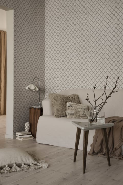 Sandberg S10306 Essentials Trellis Graphite - tapeta w kratkę z liści