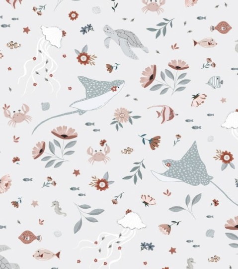 Lilipinso H0604 Ocean Field - tapeta w kwiaty i morskie stworzenia