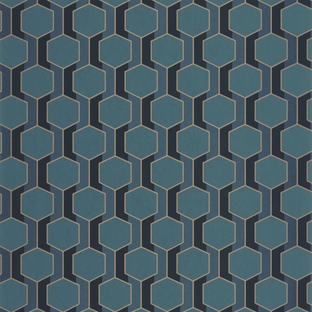 Casadeco 89306914 Derby Hamilton Bleu Paon - tapeta geometryczna