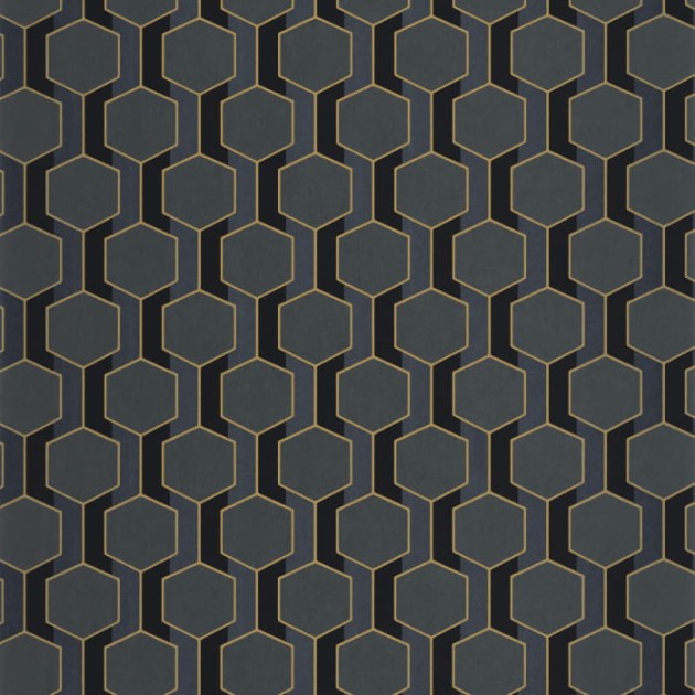 Casadeco 89309875 Derby Hamilton Noir Reglisse - tapeta geometryczna