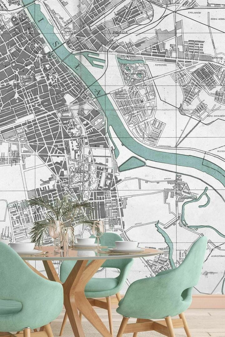 Dekorami Retro Wa-wa - mural z mapą Warszawy
