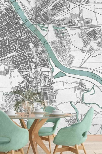 Dekorami Retro Wa-wa - mural z mapą Warszawy