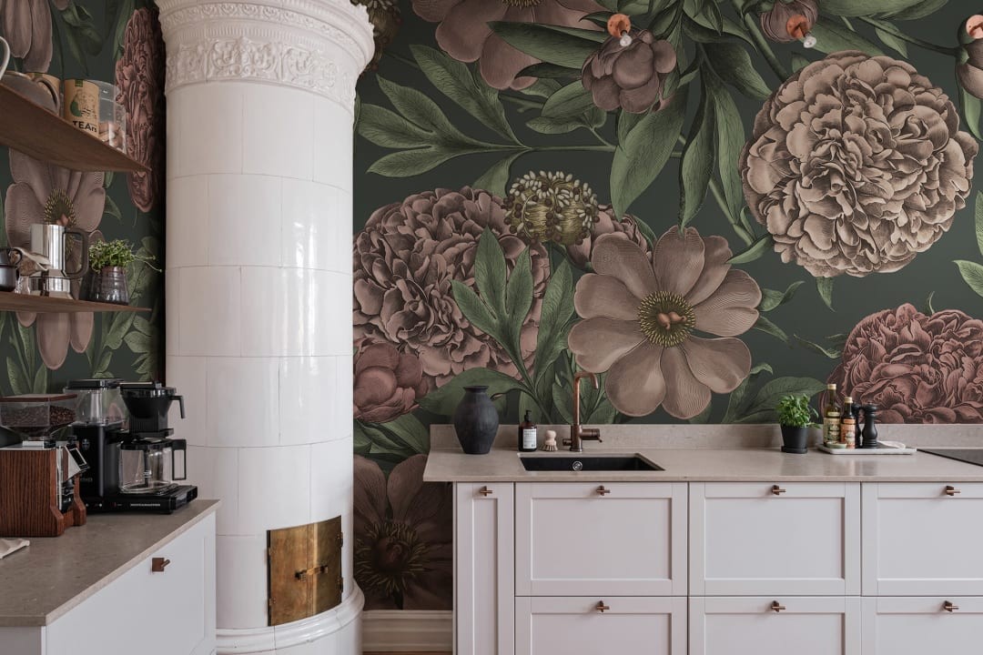 Rebel Walls R18718 Cottage Cool Peony Delight Midnight - mural piwonie