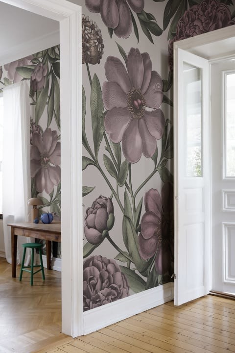 Rebel Walls R18719 Cottage Cool Peony Delight Purple - mural piwonie