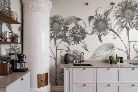 Rebel Walls R18699 Cottage Cool Sunflower Beige - mural z motywem słoneczników