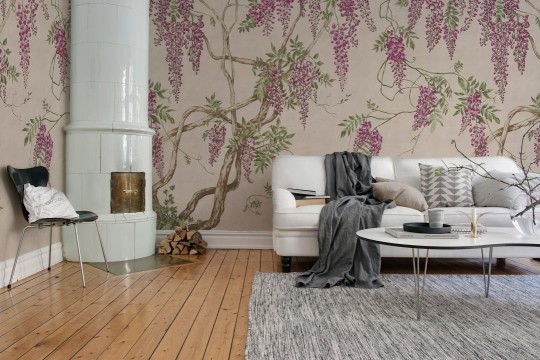Rebel Walls R18732 Cottage Core Wisteria Tree Dusty Pink - mural z motywem glicynii