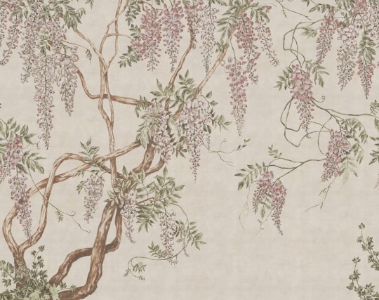 Rebel Walls R18664 Cottage Core Wisteria Tree Dusty Sand - mural z motywem glicynii
