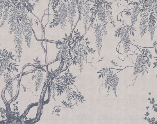Rebel Walls R18654 Cottage Core Wisteria Tree Dusty Blue - mural z motywem glicynii