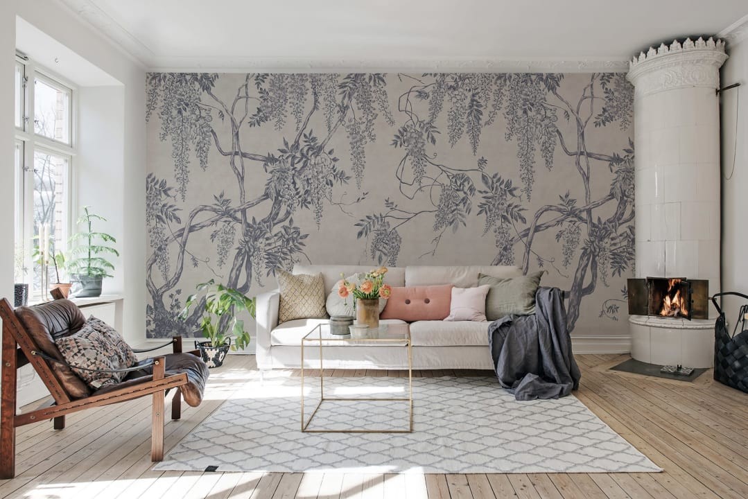 Rebel Walls R18654 Cottage Core Wisteria Tree Dusty Blue - mural z motywem glicynii