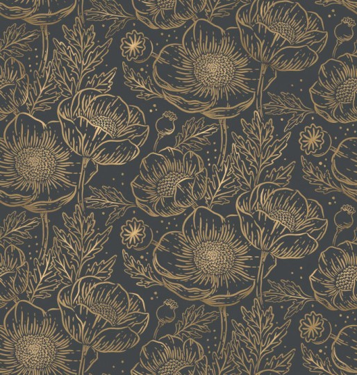 Rebel Walls R18721 Cottage Core Golden Poppy Midnight - mural z motywem maków