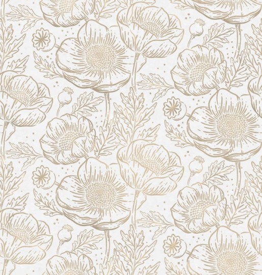 Rebel Walls R18723 Cottage Core Golden Poppy White - mural z motywem maków