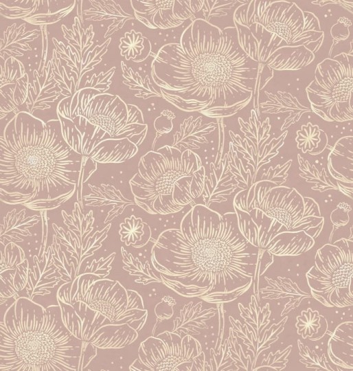 Rebel Walls R18725 Cottage Core Golden Poppy Dusty Pink - mural z motywem maków