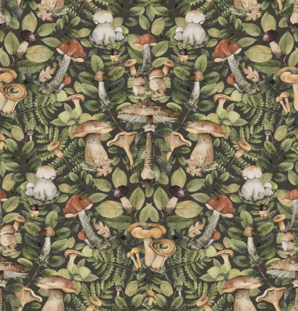 Rebel Walls R18726 Cottage Core Mushroom Forest Midnight - mural z motywem grzybów