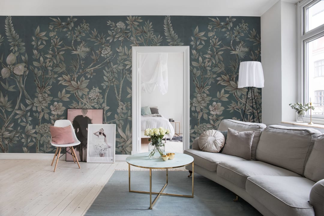 Rebel Walls R18728 Cottage Core Silk Floral Petrol - mural z motywem kwiatów