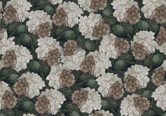 Rebel Walls R18677 Cottage Core Hydrangea Midnight - mural w kwiaty hortensji