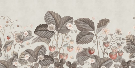 Rebel Walls R18695 Cottage Core Wild Strawberries Vintage - mural o wzorze truskawek i poziomek
