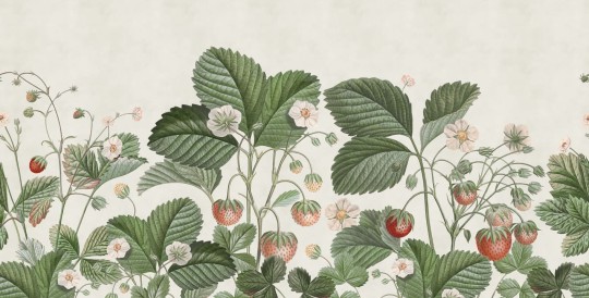 Rebel Walls R18697 Cottage Core Wild Strawberries Green - mural o wzorze truskawek i poziomek