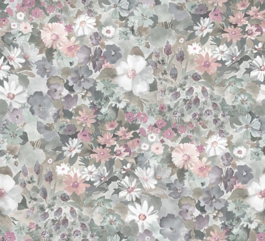 Rebel Walls R18659 Cottage Core Summer Field Dusty Pink - mural o wzorze kwiecistej łąki