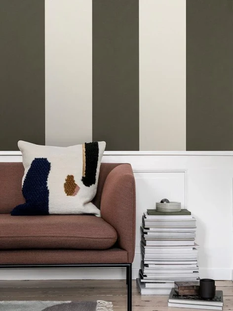 Tapeta Ferm LIVING - Thick Lines Wallpaper - Green/Off White 542