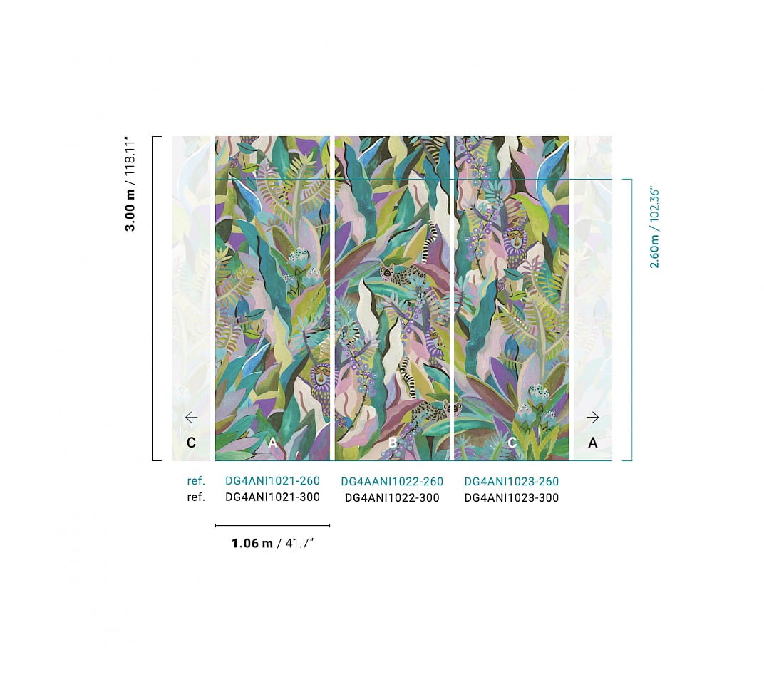 Khroma DG4ANI1022 Wall Designs IV Animal Azur 260 cm - mural z motywem kolorowych liści