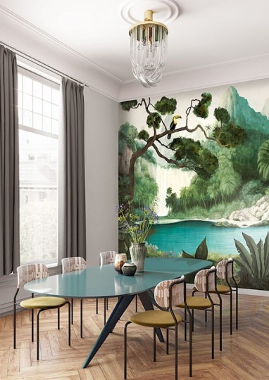 Khroma DG4TOU1022 Wall Designs IV Toucan Azur 300 cm - mural z motywem dżungli, skał i ptaków
