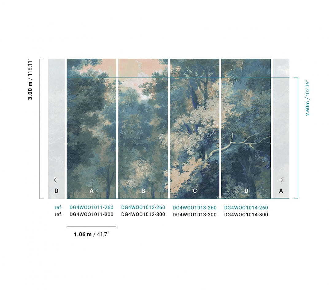 Khroma DG4WOO1014 Wall Designs IV Wood Blue 300 cm - mural z motywem dżungli, skał i ptaków