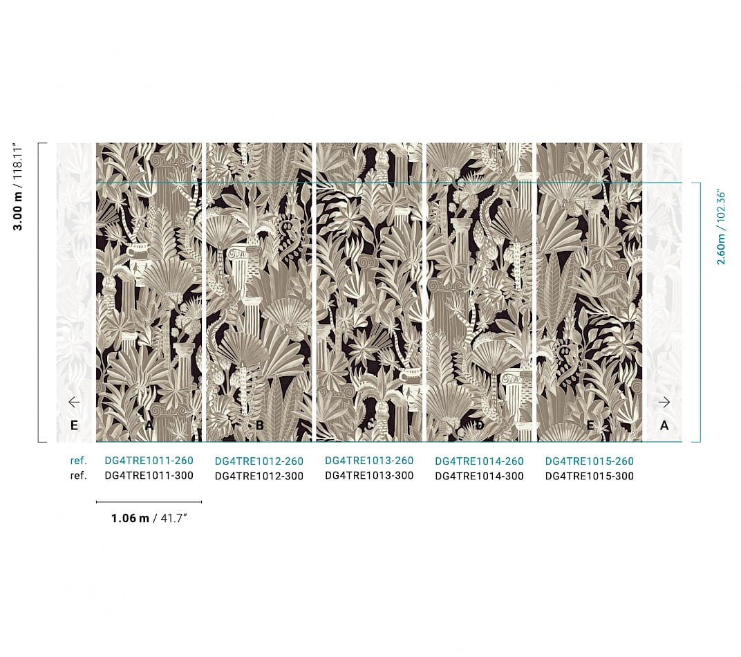 Khroma DG4TRE1011 Wall Designs IV Tresor Caviar 260 cm - mural z motywem liści i kolumn