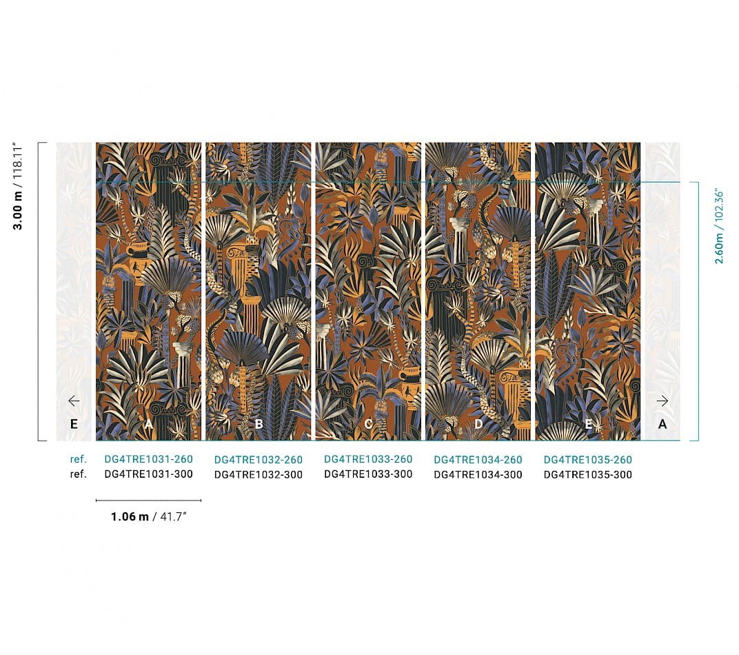 Khroma DG4TRE1032 Wall Designs IV Tresor Cinnamon 260 cm - mural z motywem liści i kolumn