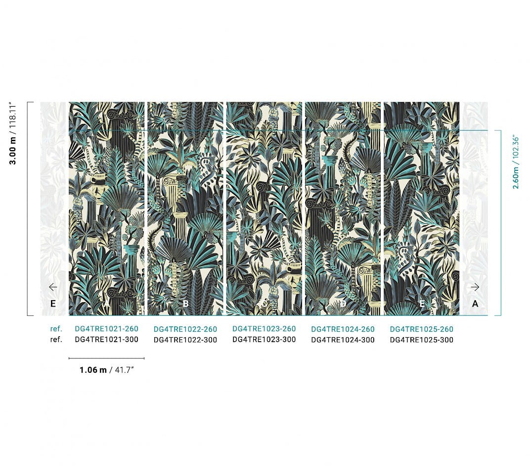 Khroma DG4TRE1023 Wall Designs IV Tresor Lime 300 cm - mural z motywem liści i kolumn