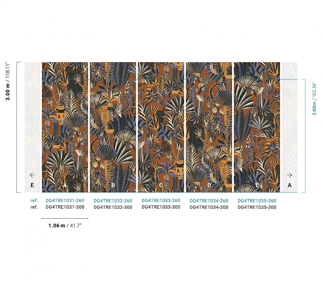 Khroma DG4TRE1035 Wall Designs IV Tresor Cinnamon 300 cm - mural z motywem liści i kolumn