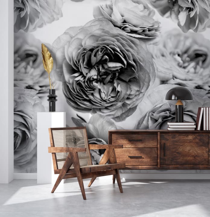 Rebel Walls R13092 Bouquet Summer Wind Black and White - mural róże