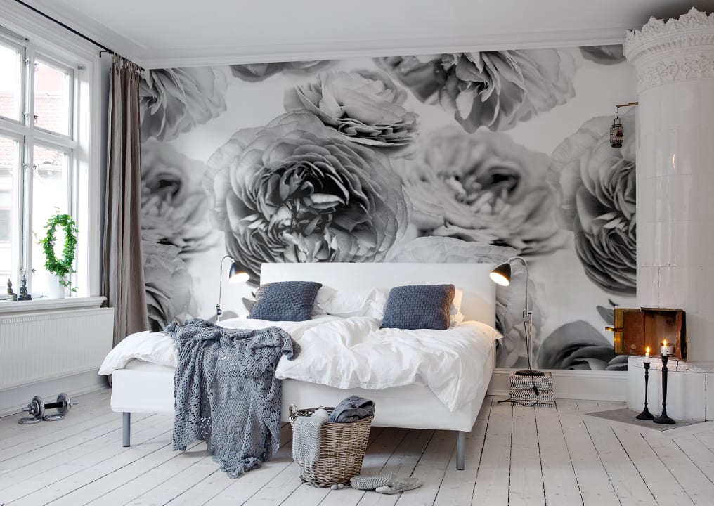 Rebel Walls R13092 Bouquet Summer Wind Black and White - mural róże
