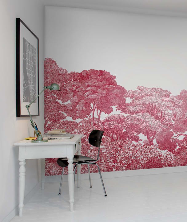 Rebel Walls R13056 Greenhouse Bellewood Crimson Toile - mural leśny