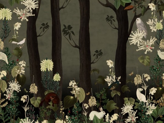 Rebel Walls R17131 Moss & Coral Rabbit Hole Moss - mural z królikiem